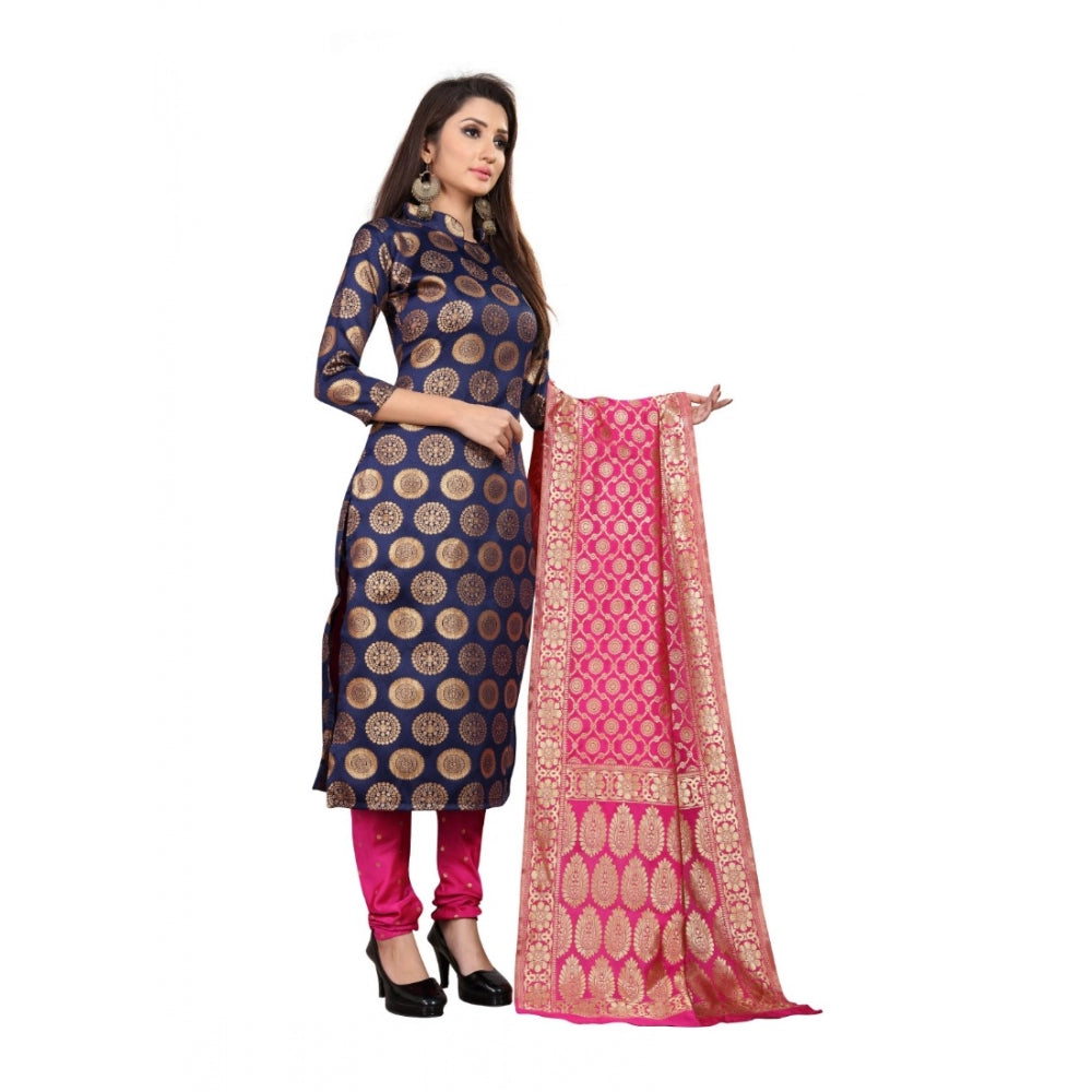 Amfyn Women's Jacquard Silk Unstitched Salwar-Suit Material With Dupatta (Blue,2-2.5Mtrs)