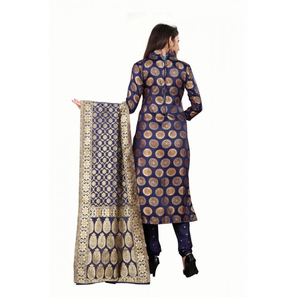 Amfyn Women's Jacquard Silk Unstitched Salwar-Suit Material With Dupatta (Blue,2-2.5Mtrs)