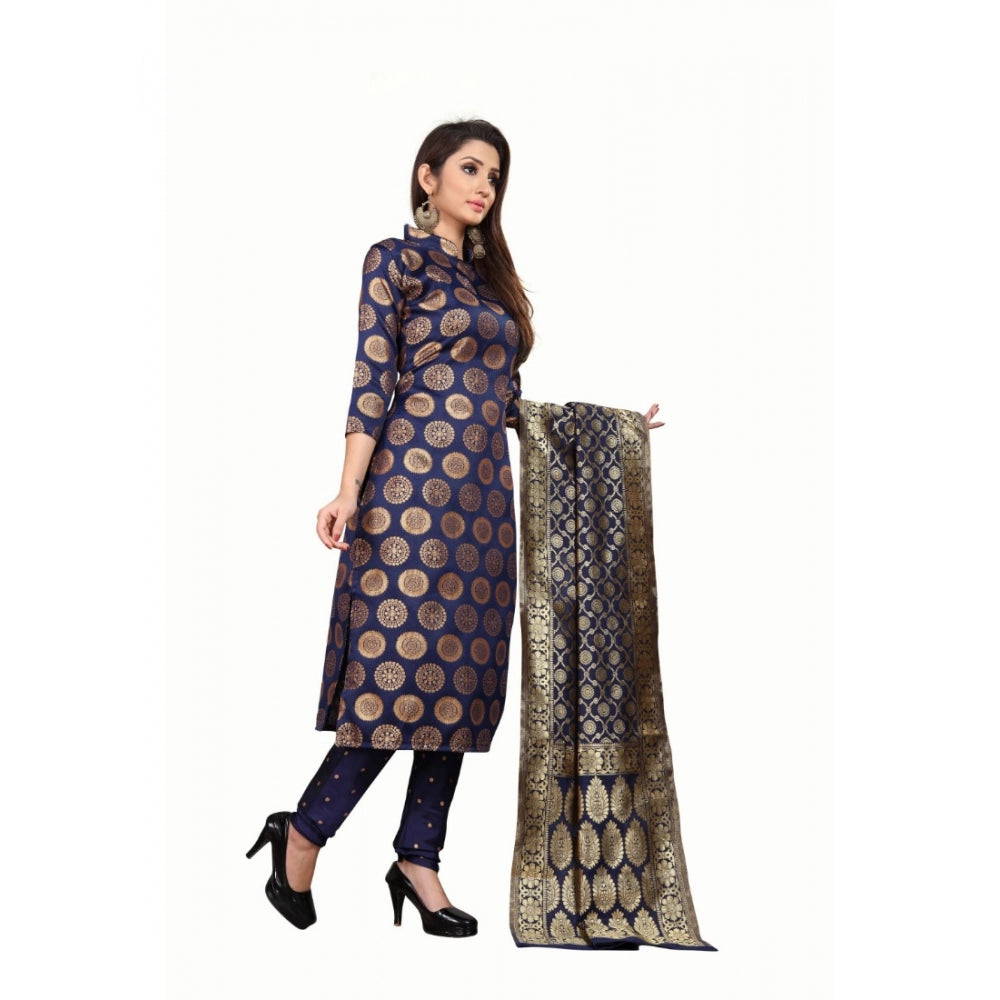 Amfyn Women's Jacquard Silk Unstitched Salwar-Suit Material With Dupatta (Blue,2-2.5Mtrs)