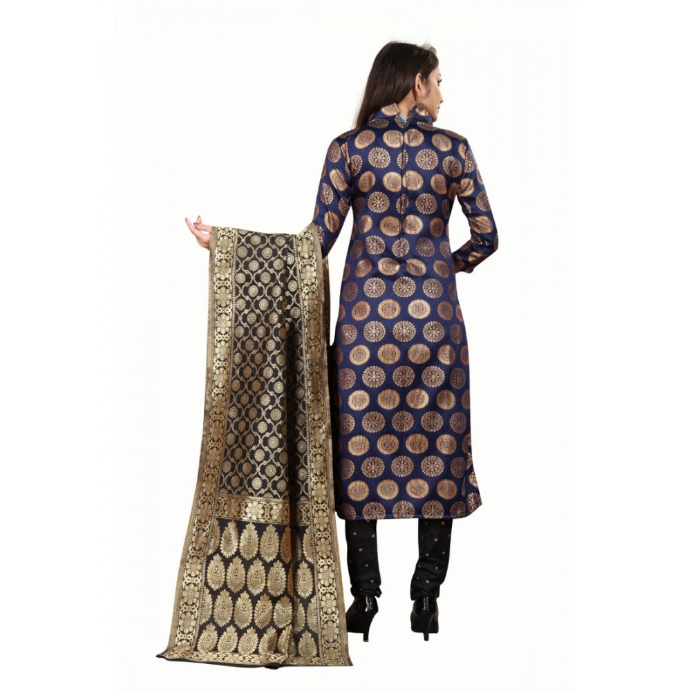 Amfyn Women's Jacquard Silk Unstitched Salwar-Suit Material With Dupatta (Blue,2-2.5Mtrs)