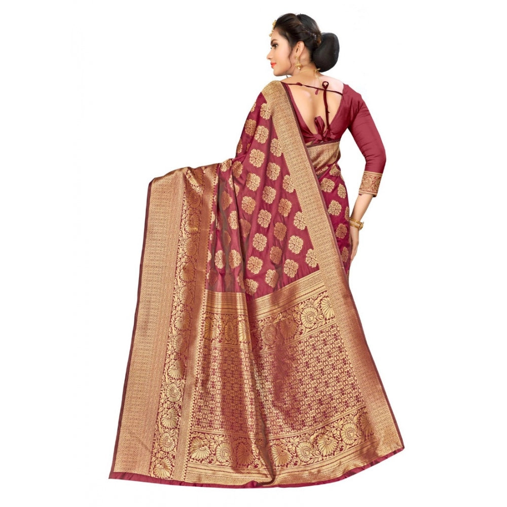 Amfyn Women's Banarasi Silk Saree (Maroon,5-6 Mtrs)