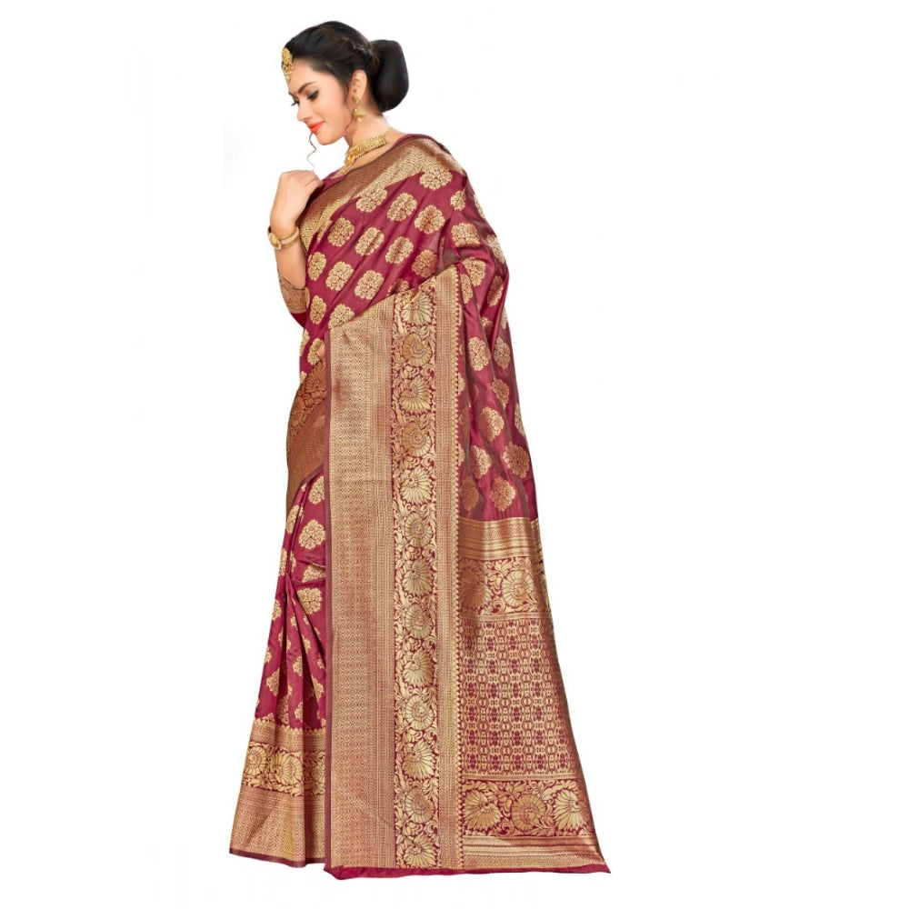 Amfyn Women's Banarasi Silk Saree (Maroon,5-6 Mtrs)