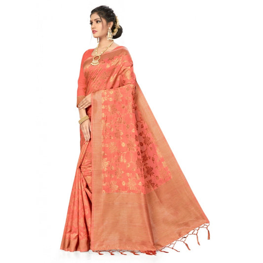 Amfyn Women's Banarasi (Spun Cotton) Saree (Light Pink,5-6 Mtrs)