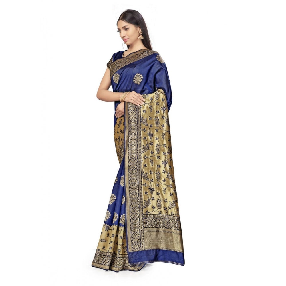 Amfyn Women's Banarasi Silk Saree (Navy Blue,5-6 Mtrs)