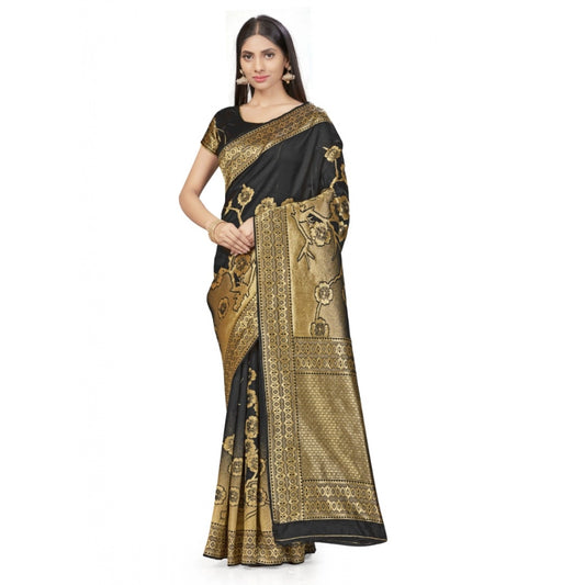 Amfyn Women's Banarasi Silk Saree (Black,5-6 Mtrs)