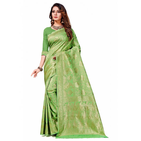 Amfyn Women's Banarasi Silk Saree (Light Green,5-6 Mtrs)