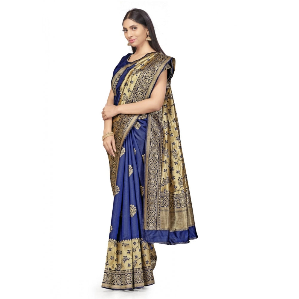Amfyn Women's Banarasi Silk Saree (Navy Blue,5-6 Mtrs)
