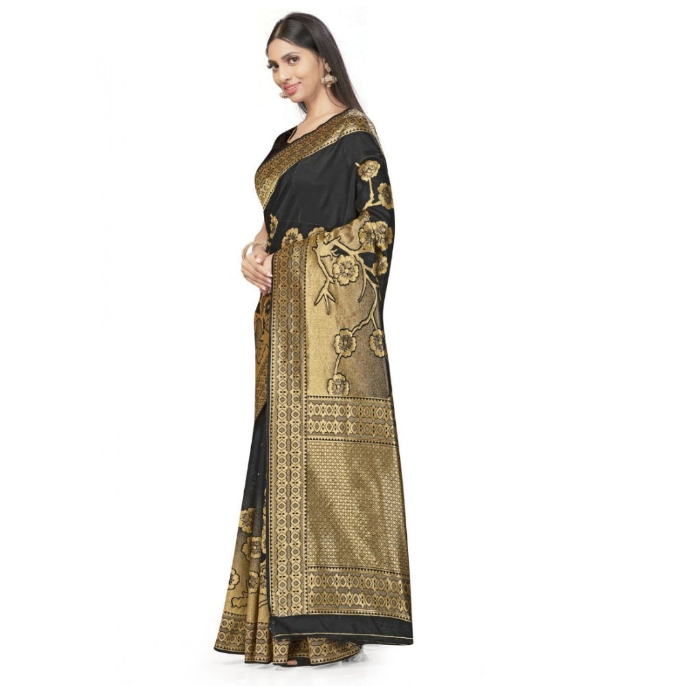 Amfyn Women's Banarasi Silk Saree (Black,5-6 Mtrs)