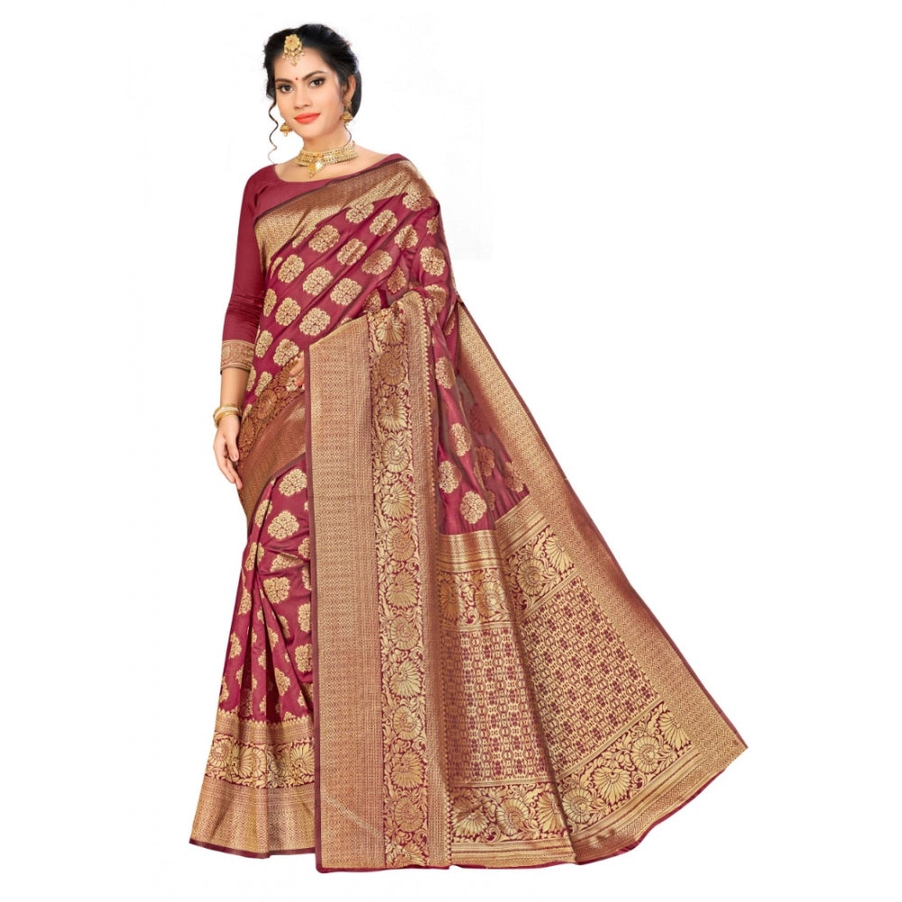 Amfyn Women's Banarasi Silk Saree (Maroon,5-6 Mtrs)