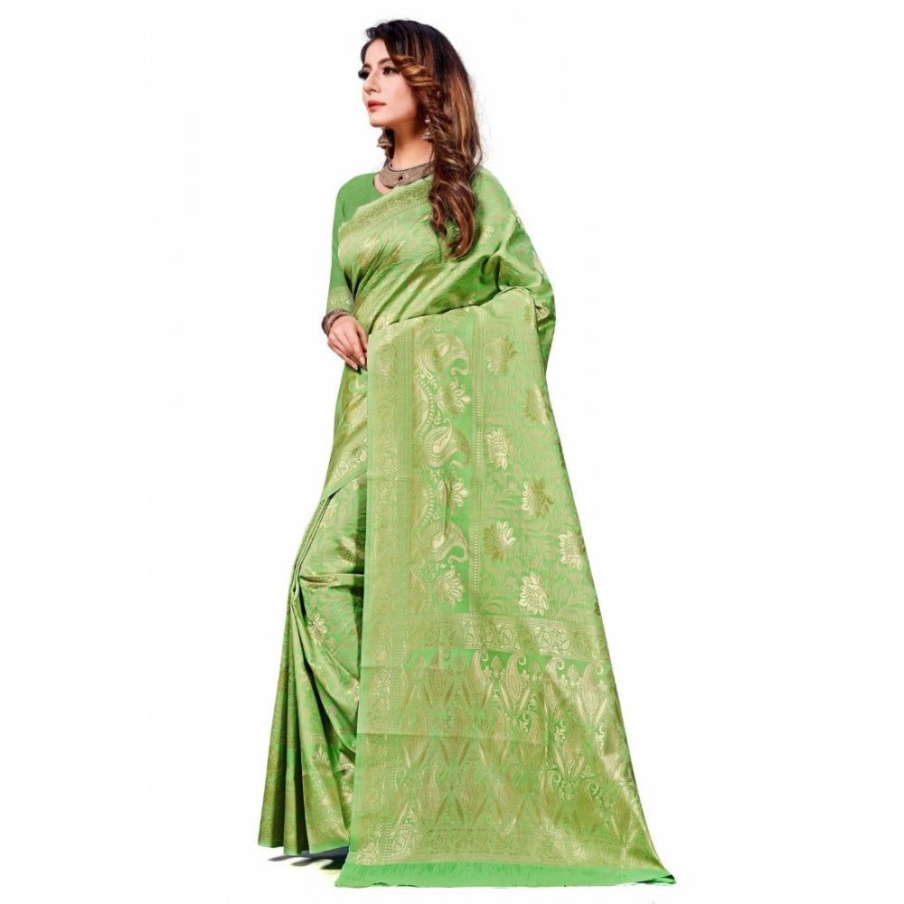 Amfyn Women's Banarasi Silk Saree (Light Green,5-6 Mtrs)