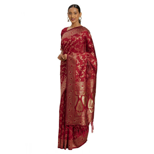 Amfyn Women's Banarasi Silk Saree (Red,5-6 Mtrs)