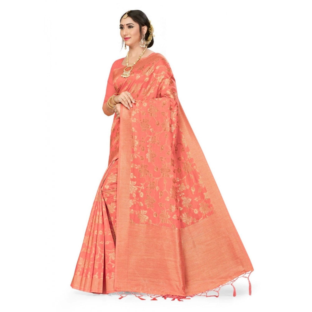 Amfyn Women's Banarasi (Spun Cotton) Saree (Light Pink,5-6 Mtrs)