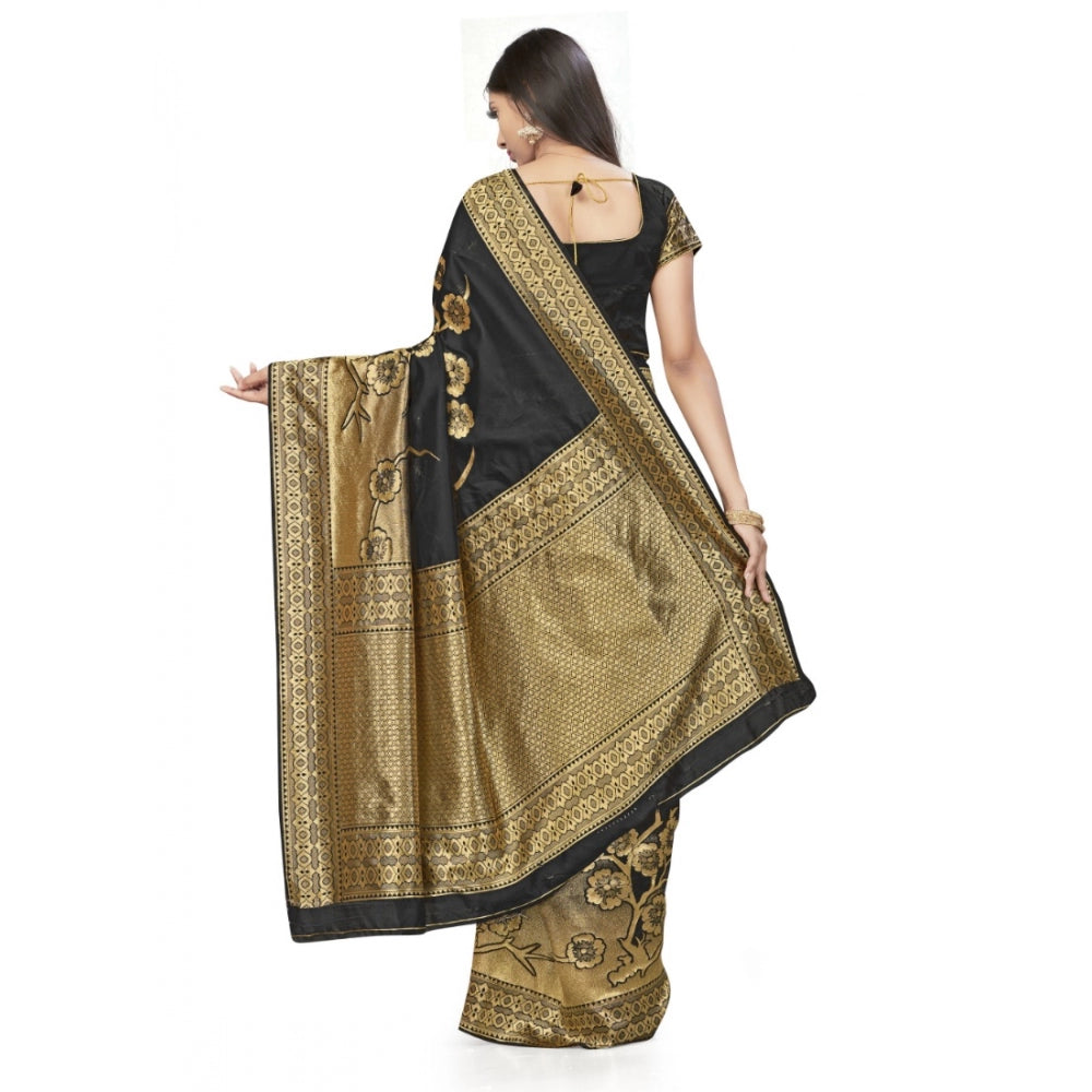 Amfyn Women's Banarasi Silk Saree (Black,5-6 Mtrs)