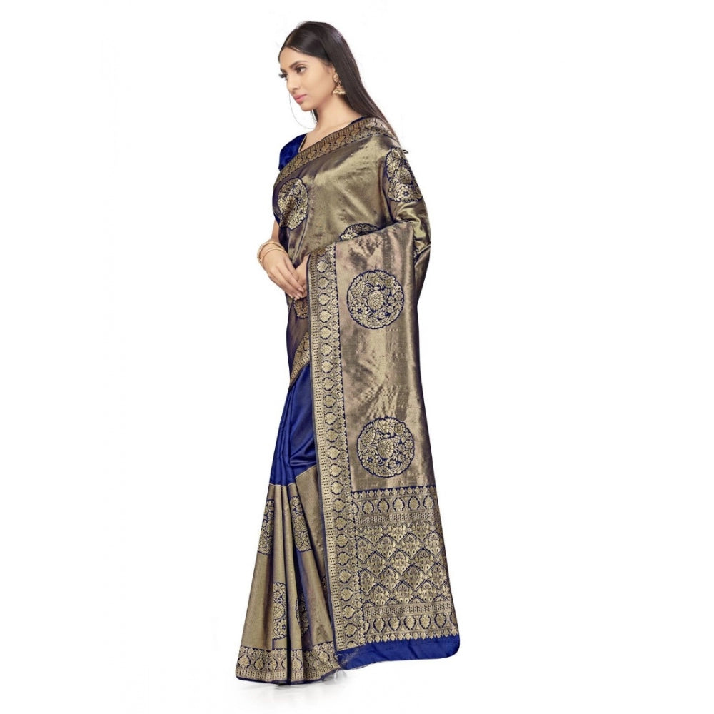 Amfyn Women's Banarasi Silk Saree (Navy Blue,5-6 Mtrs)