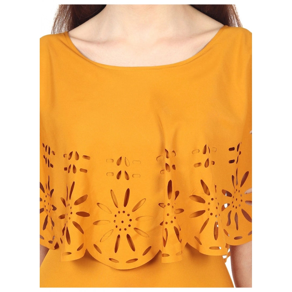 Amfyn Women's Crepe Solid Sleeveless Full Length Gown(Yellow)