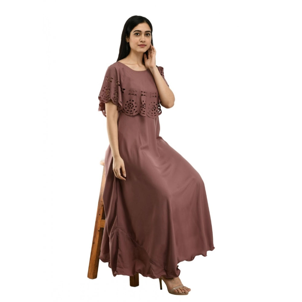 Amfyn Women's Crepe Solid Sleeveless Full Length Gown(Brown)