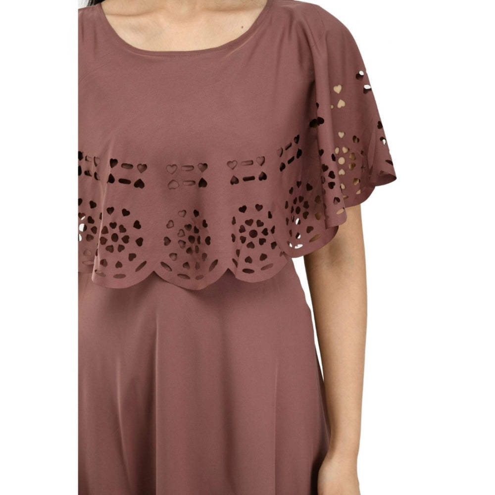 Amfyn Women's Crepe Solid Sleeveless Full Length Gown(Brown)