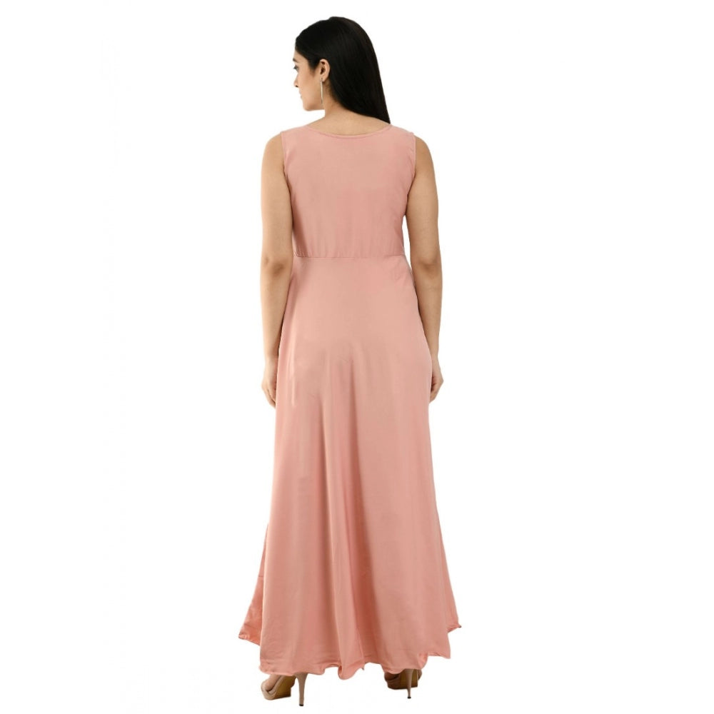 Amfyn Women's Crepe Solid Sleeveless Full Length Gown(Light Peach)