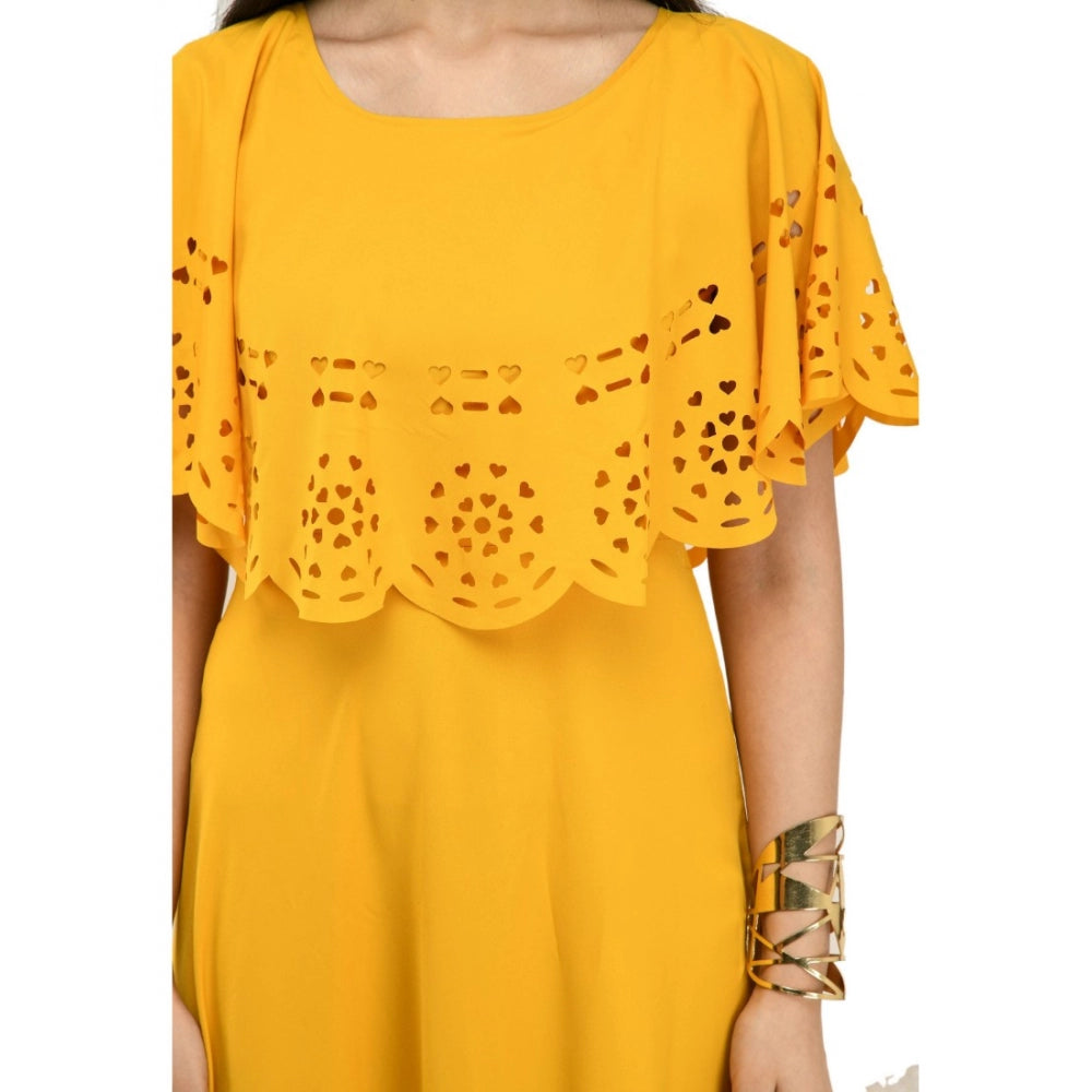 Amfyn Women's Crepe Solid Sleeveless Full Length Gown(Yellow)