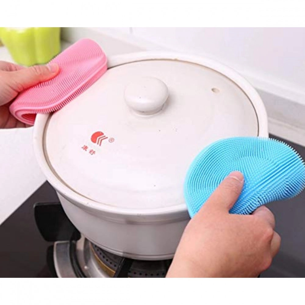 Amfyn Pack of 5_Home Cleaning Sponge Silicone Scrubber (Color: Assorted)
