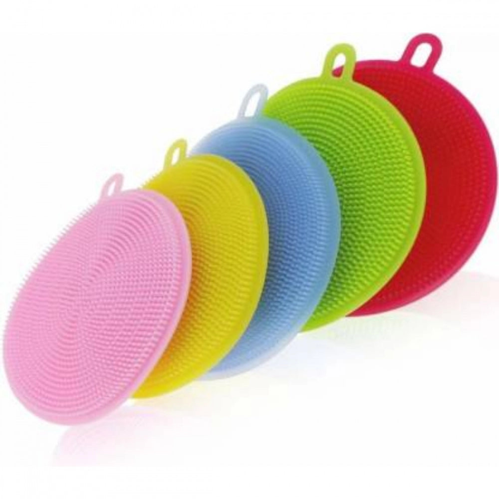 Amfyn Pack of 5_Home Cleaning Sponge Silicone Scrubber (Color: Assorted)