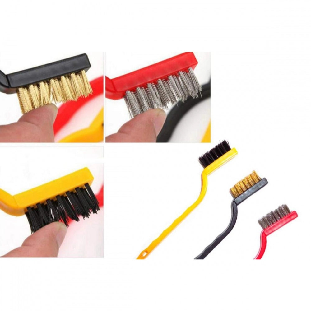 Amfyn Pack Of_3 Mini Wire Brush Set (Brass, Nylon, Stainless Steel Bristles)3 Pcs Set (Color: Assorted)