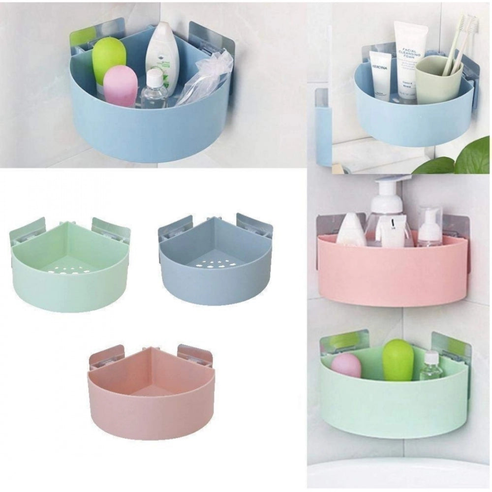 Amfyn Wall Mount Storage Corner Shelf Bathroom Kitchen Rack Self Adhesive Shower Caddy Plastic Triangle Basket (Color: Assorted)