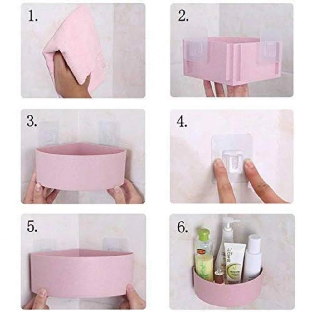 Amfyn Wall Mount Storage Corner Shelf Bathroom Kitchen Rack Self Adhesive Shower Caddy Plastic Triangle Basket (Color: Assorted)