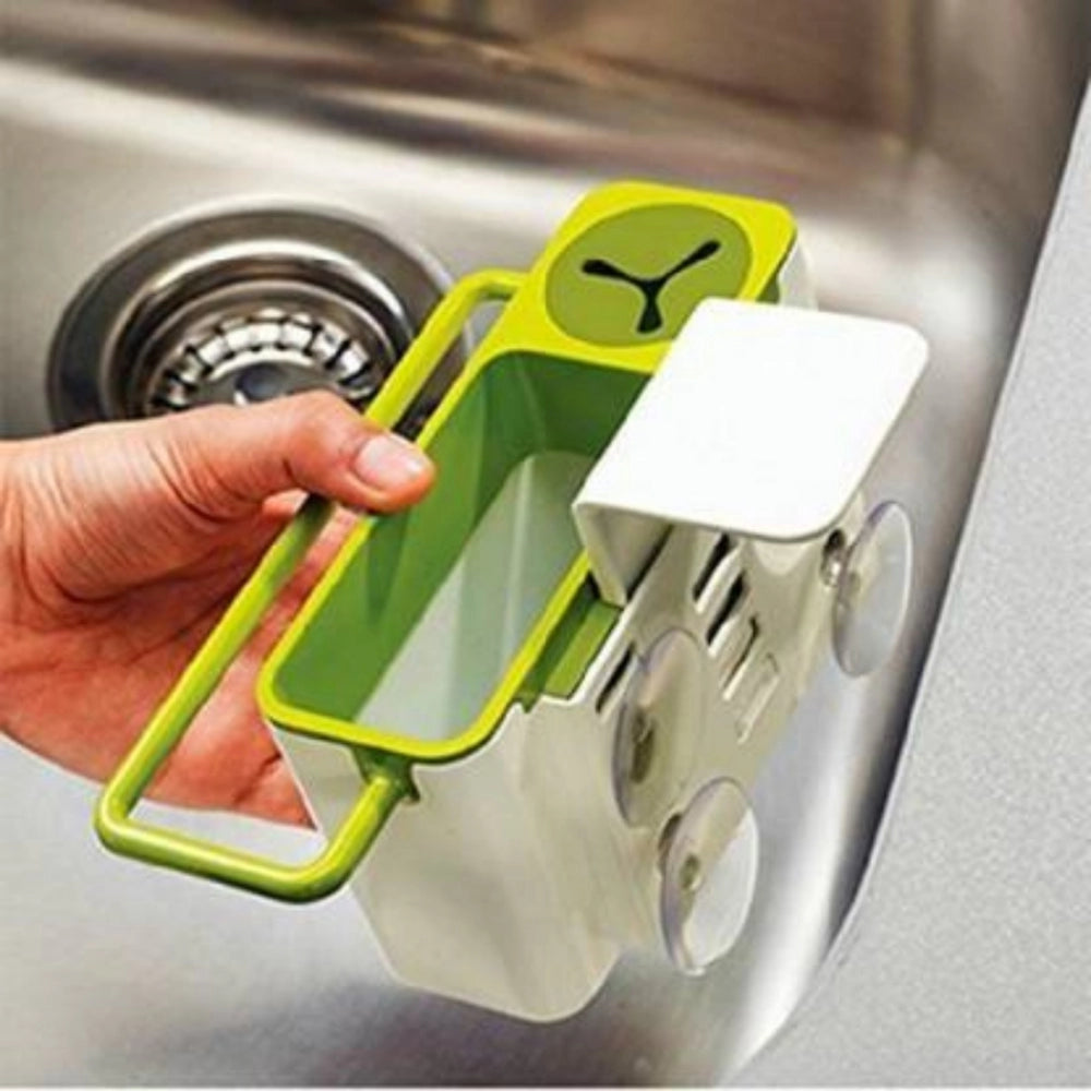 Amfyn Kitchen Self Draining Sink Tidy With Suction Cup Organizer Sponge (Color: Assorted)