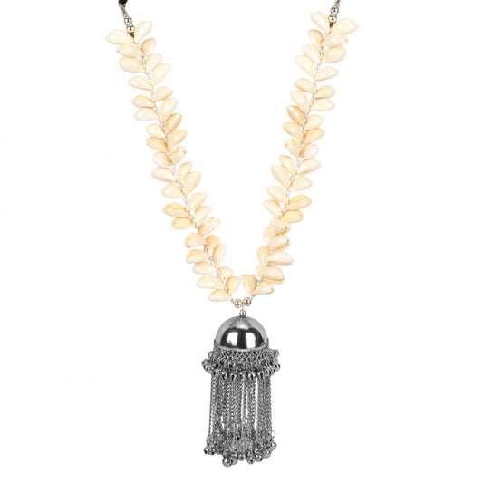 Fashion Shell Beads German Silver Pandeant Antique Necklace (Color: Silver)