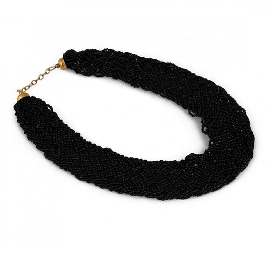 Fashion Stylish Braid Black Beads Necklace (Color: Black)