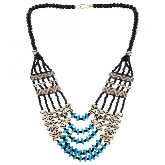 Fashion Five Layer Designer Bone Beads Tibetan Style Necklace (Color: Multi Color)
