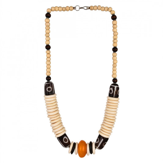 Fashion Stylish Brown And Beige Beads Necklace (Color: Brown and Beige)