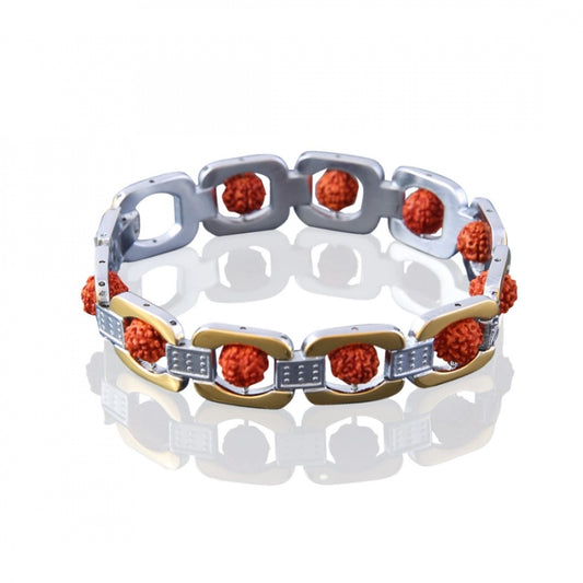 Fashion Rudraksha Silver With Gold Tone Bracelet (Color: Silver With Gold)