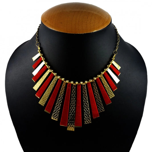 Fashion Red And Gold Plated Designer Silk Thread Fashion Necklace (Color: Gold With Maroon)