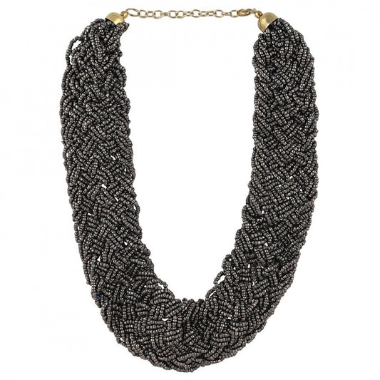 Fashion Stylish Braid Beads Handmade Metallic Grey Fashion Necklace (Color: Grey)