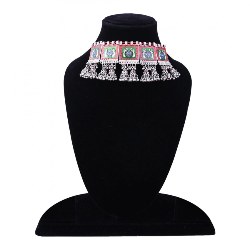 Fashion Oxidised Silver Plated Choker Necklace (Color: Silver)