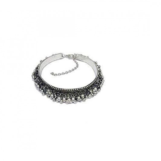 Fashion Stylish Silver Ghungroo Adjustable Antique Oxidised Bracelet (Color: Silver)
