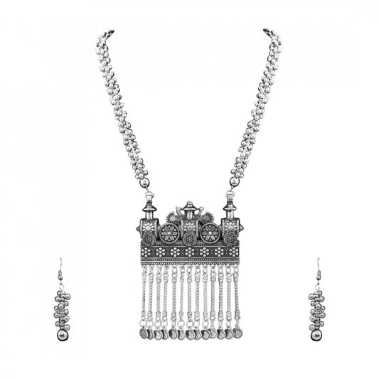 Fashion Fashion Jewellery Antique Oxidised Silver Plated Necklace (Color: Silver)