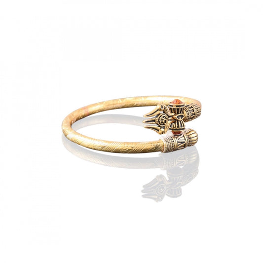 Fashion Om Trishul Damroo Designer Gold Plated Kada Bracelet (Color: Gold)