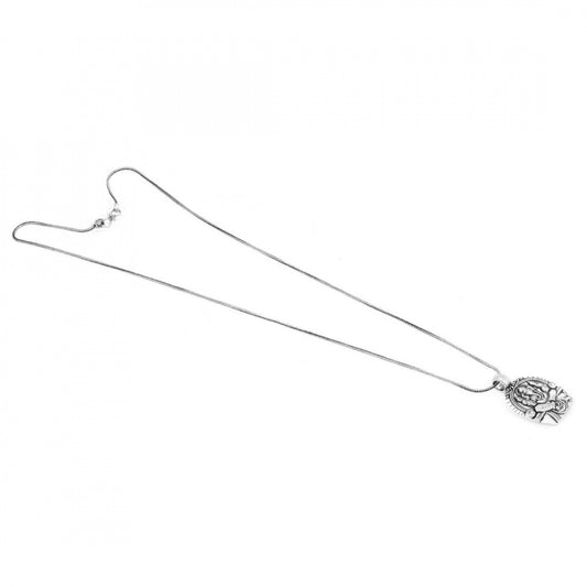 Fashion Stylish Oxidized Pendant Chain Necklace (Color: Silver)