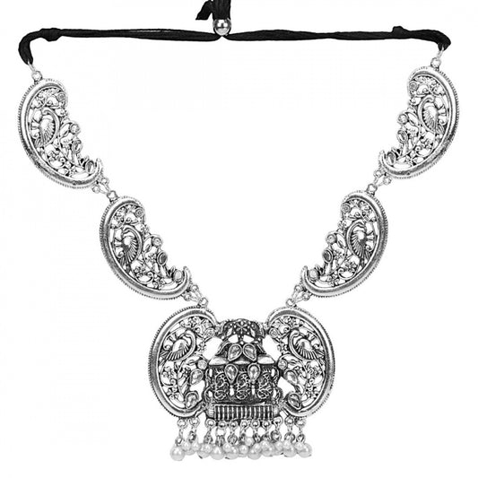 Fashion Antique German Silver Plated Oxidised Metal Necklace… (Color: Silver)