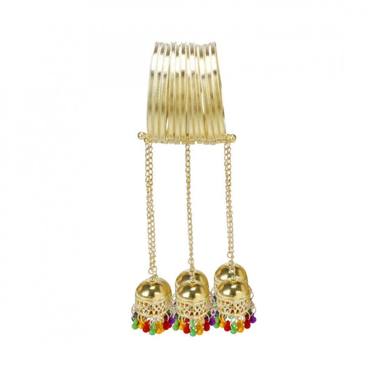 Fashion Stylish Alloy Metal Free Size Jhumki Drops Gold Tone Bangle Bracelet (Color: Gold)