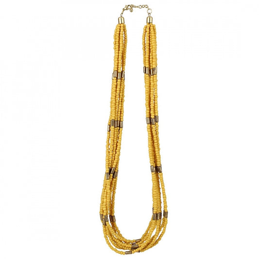 Fashion Multi Layer Yellow Beads Necklace (Color: Yellow)