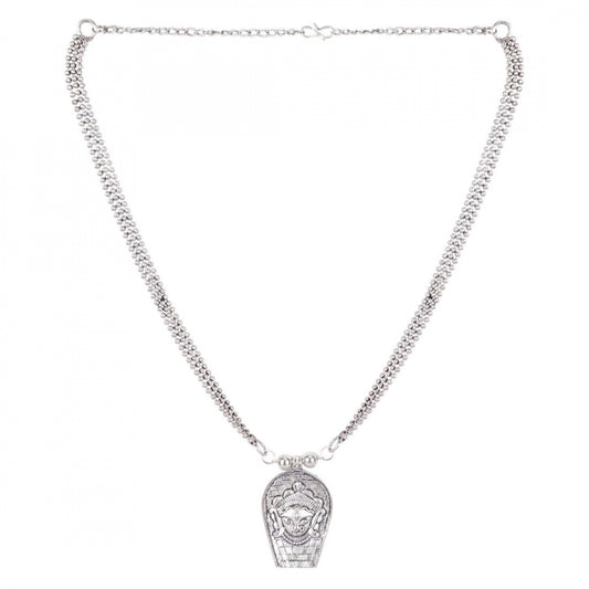 Fashion German Silver Oxidised Plated Tribal Necklace (Color: Silver)
