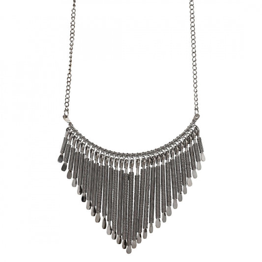 Fashion Stylish Oxidised Black Finished Necklace (Color: Silver)