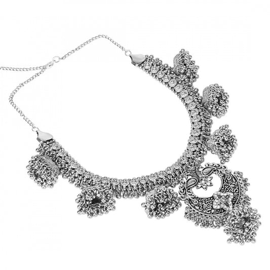 Fashion Antique Silver Plated Oxidised Metal Necklace (Color: Silver)
