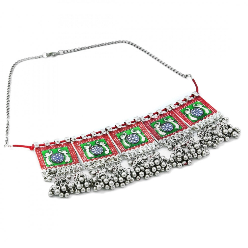 Fashion Oxidised Silver Plated Choker Necklace (Color: Silver)