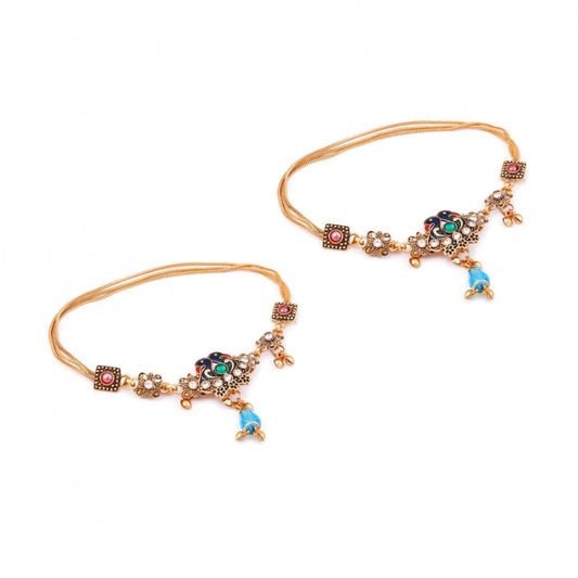Fashion Stylish Gold Plated Anklets (Color: Gold)