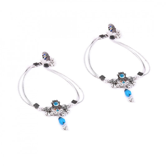 Fashion Stylish Silver Plated Anklets (Color: Silver)